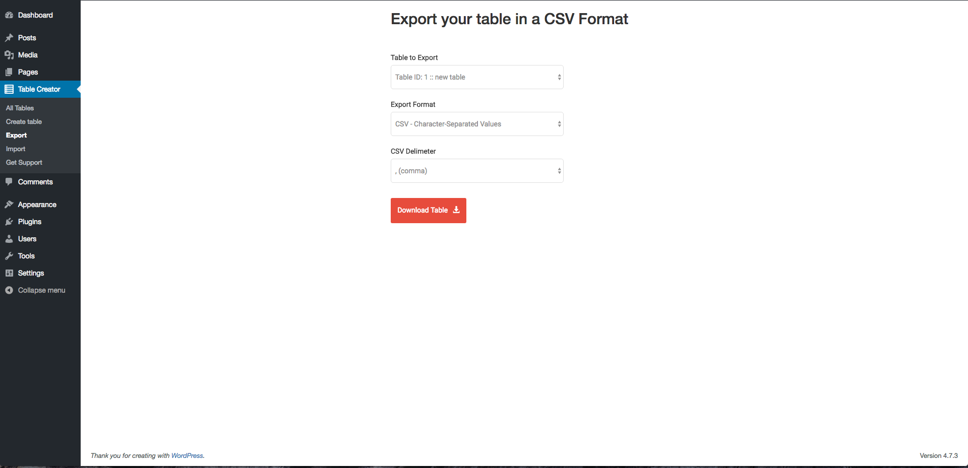 "CSV Import" screen