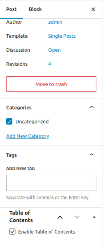 Screenshot showing the activation/deactivation options for individual pages and posts.
