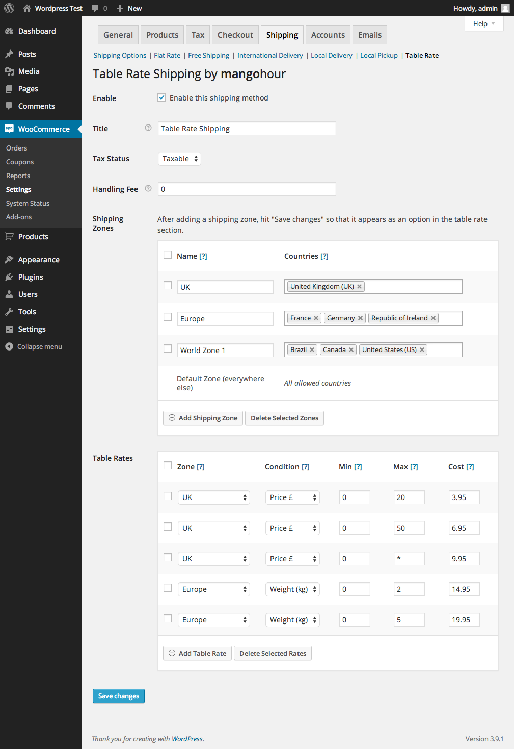 Settings screen