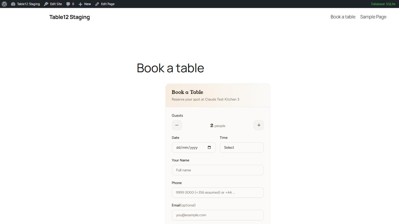 The live booking form on your site, matching your style.
