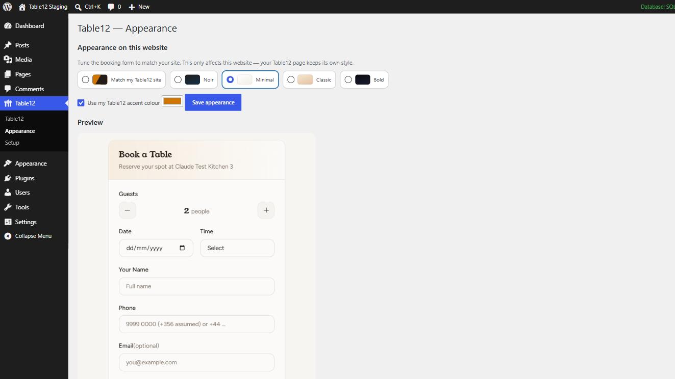 Appearance: pick a style and accent so the form matches your website.