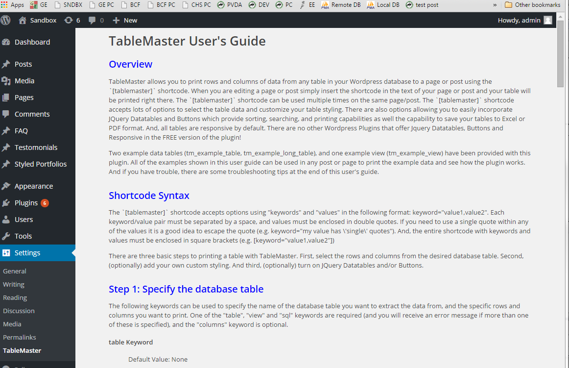The full TableMaster User's Guide available in the admin area.