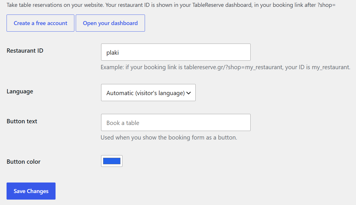 Settings → TableReserve
