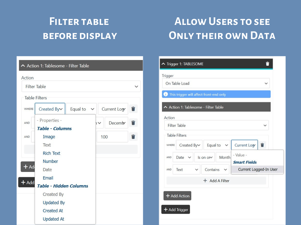 Customizing table display with shortcode builder