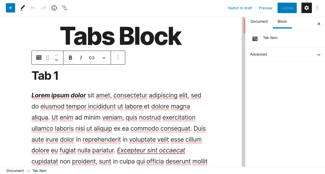 'Tab Item' Block