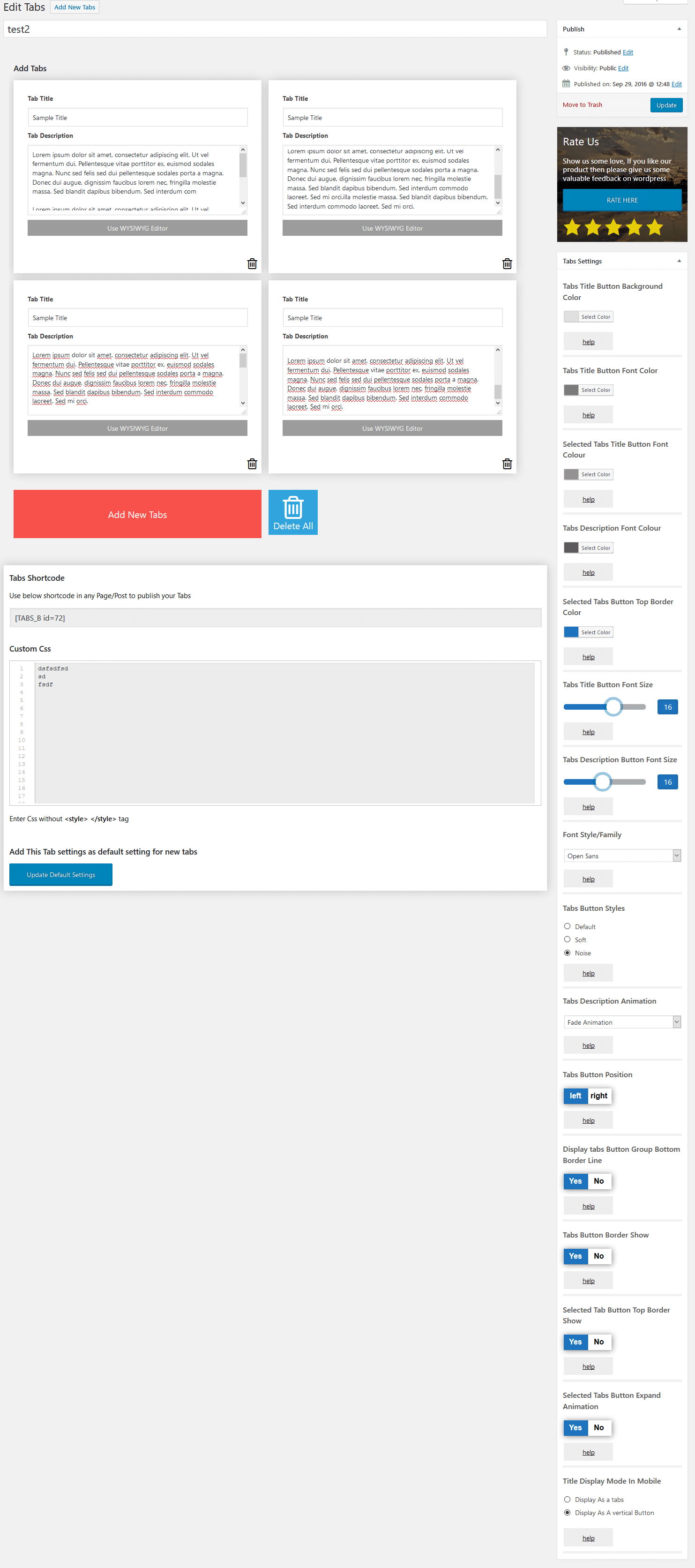 Setting panel