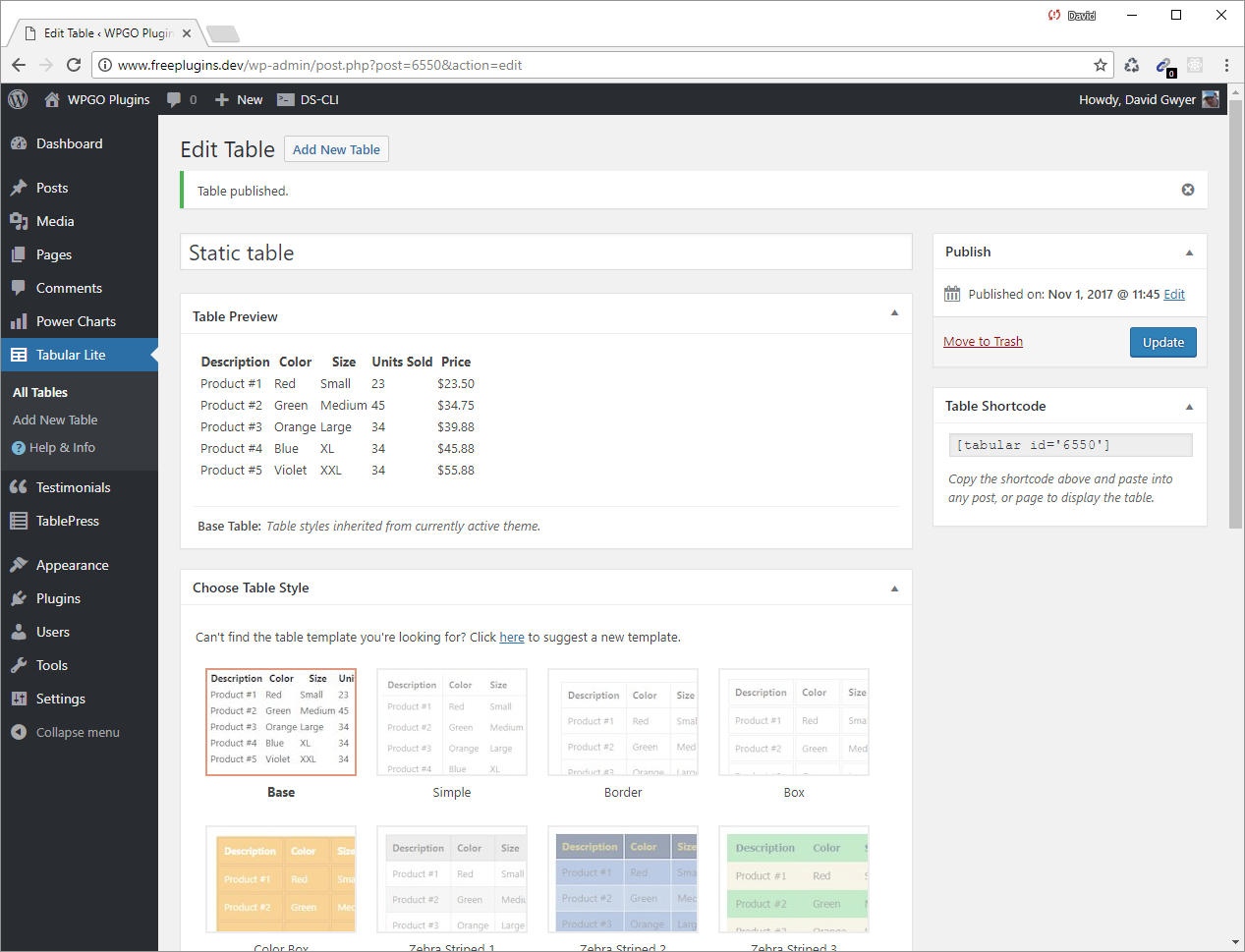 Default view of a newly created table.