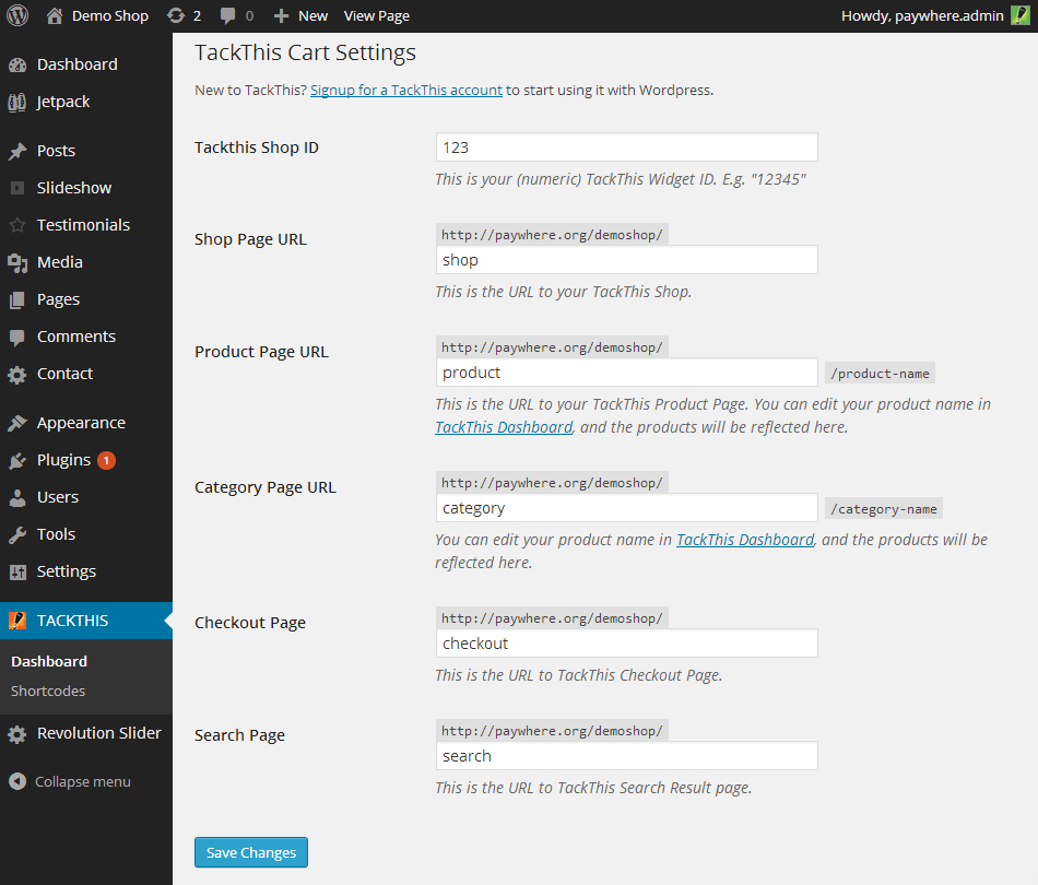 Setting up a TackThis shop on Wordpress with Search Engine Friendly URLs.