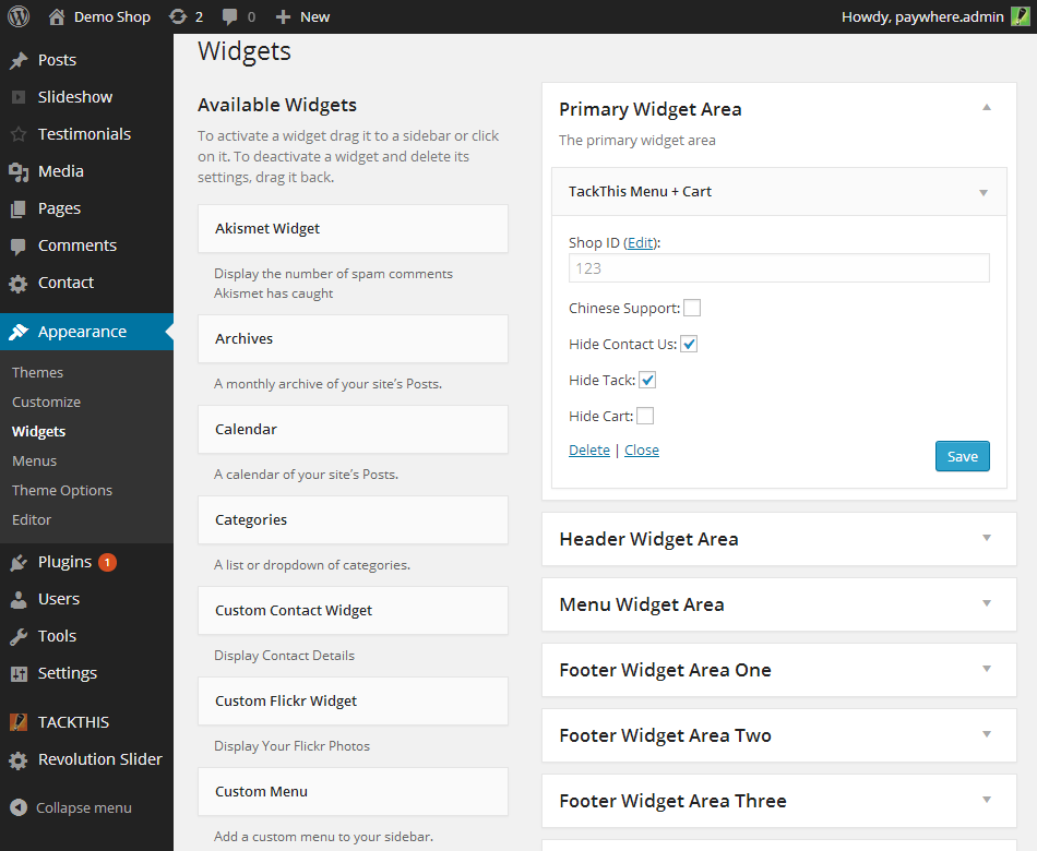 Setting up the cart widget on a theme designated widget area.