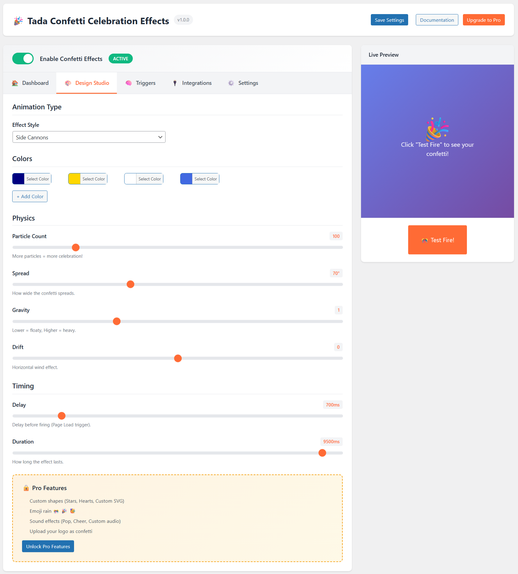 Design tab with animation and color controls