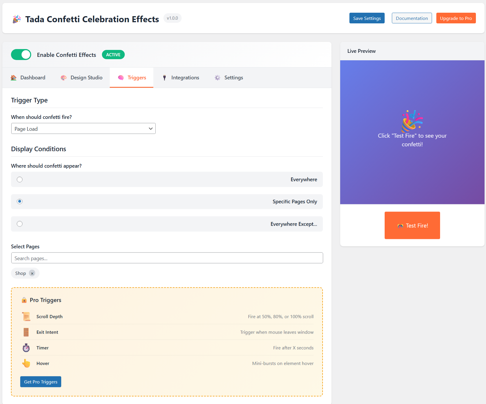 Trigger tab for page load and click setup