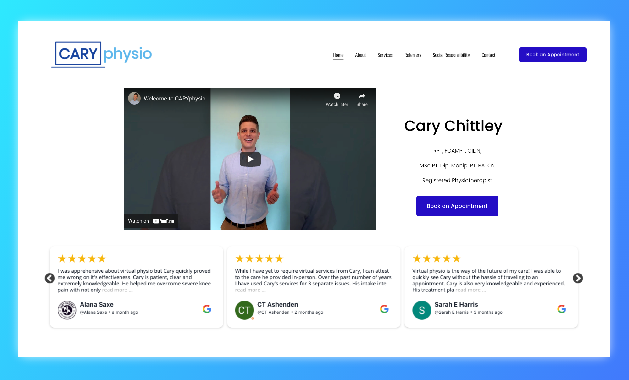 Example Website with Google Review Widget Carousel/Slider Layout