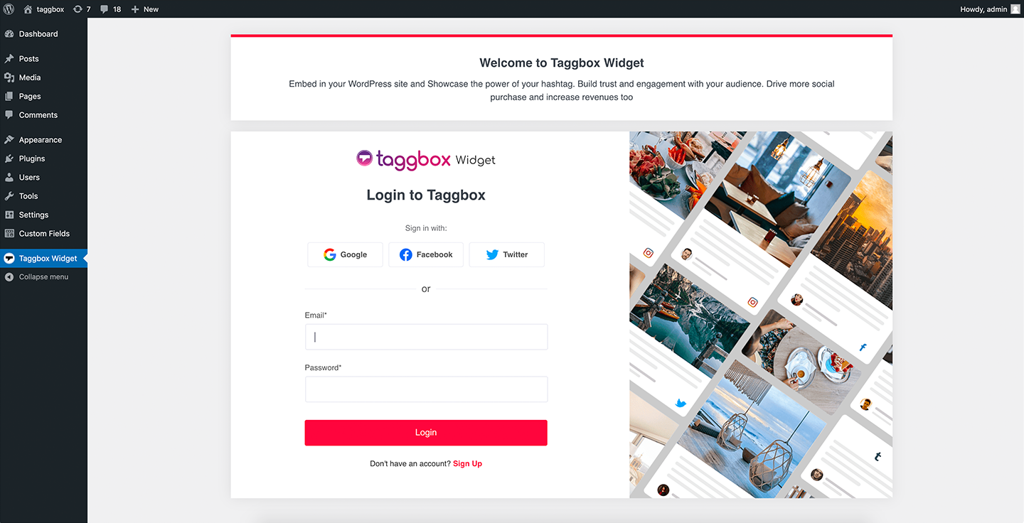 Log in to your Taggbox Widget account.