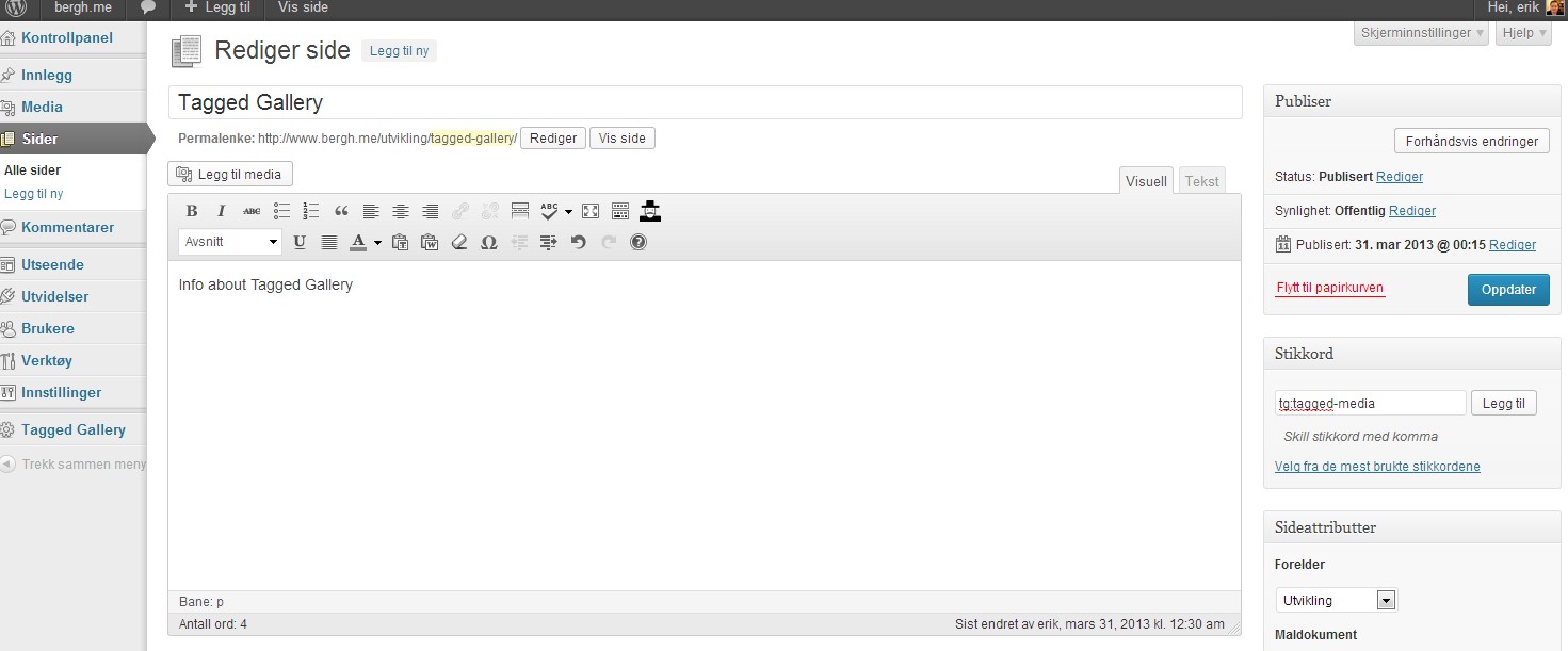 Tagging a page 'tg:tg-test' to generate a gallery of pictures tagged 'tg-test'