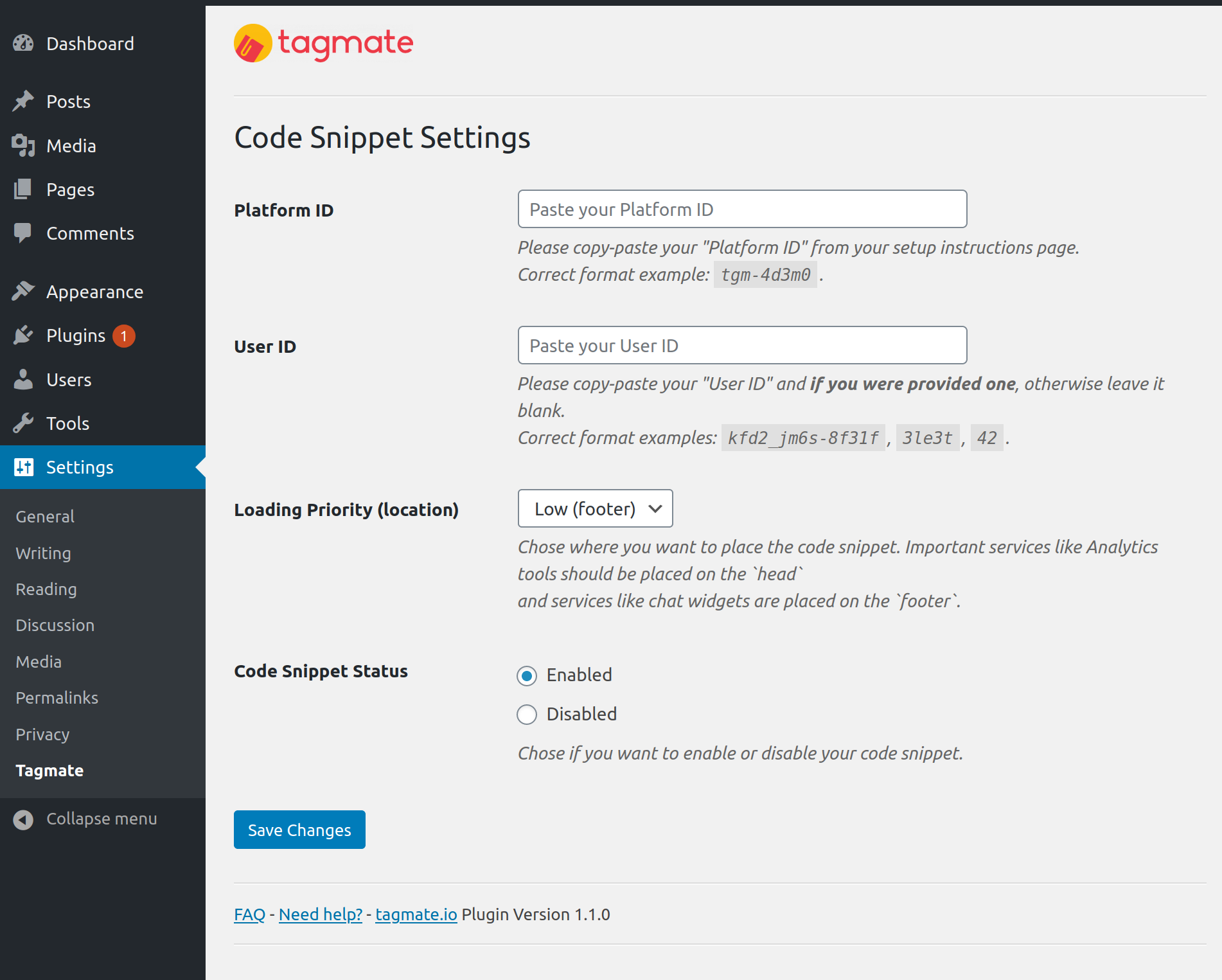 Plugin Settings Page