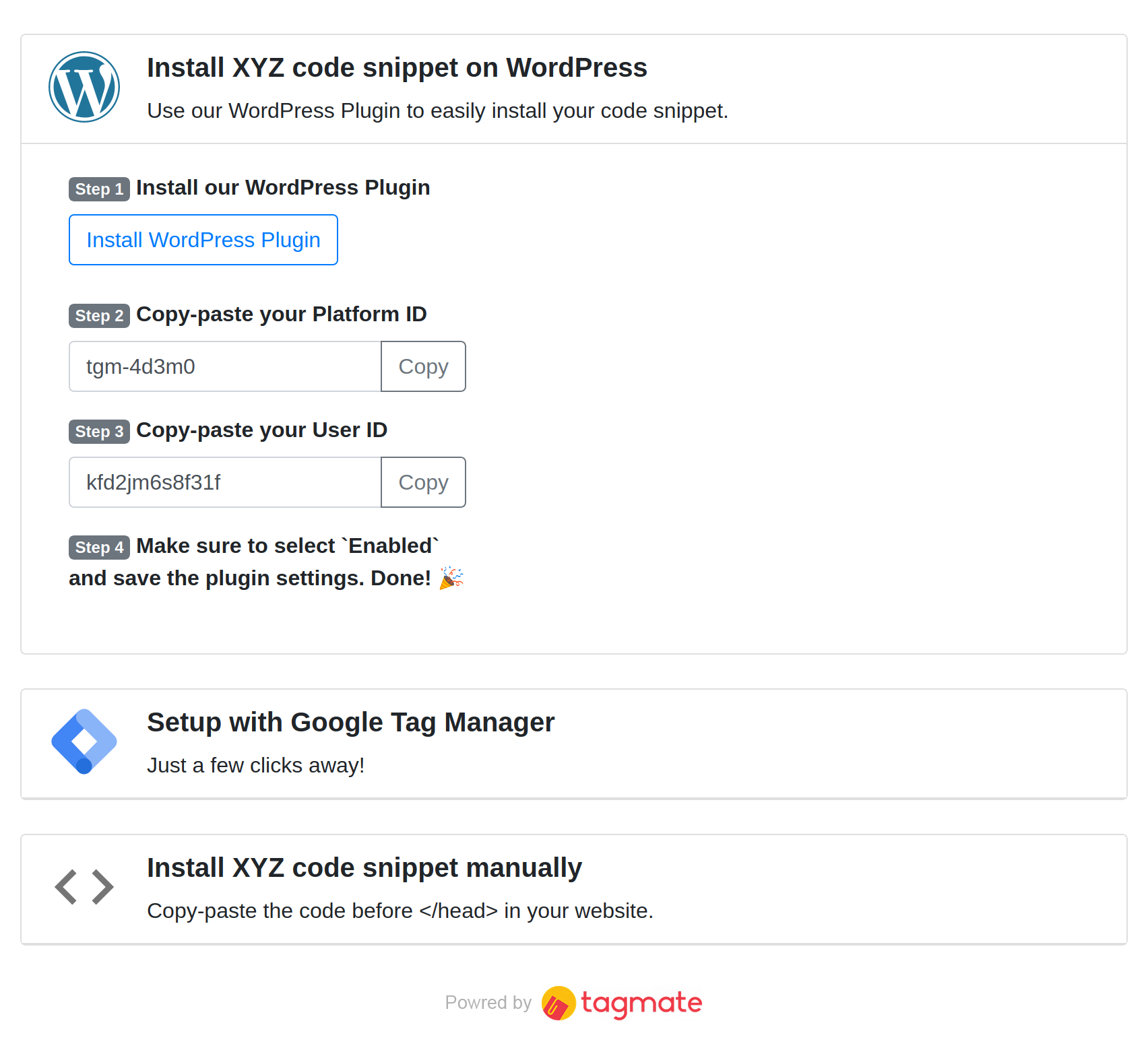 tagmate.io widget WordPress instructions