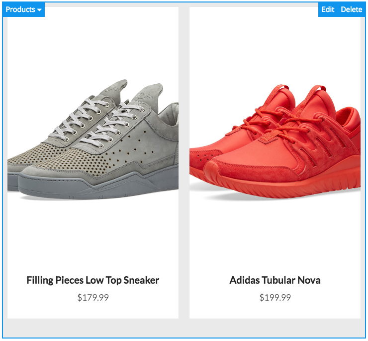**Products element** - Display products from your store in highly customizable list, grid and carousel layouts.