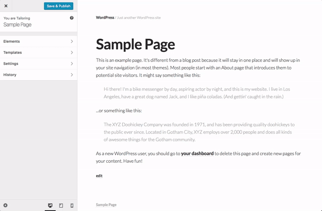 **Adding templates** - Drag a saved template into the desired position on the page to add it.  The available dropzones will depend on the element(s) in the template.