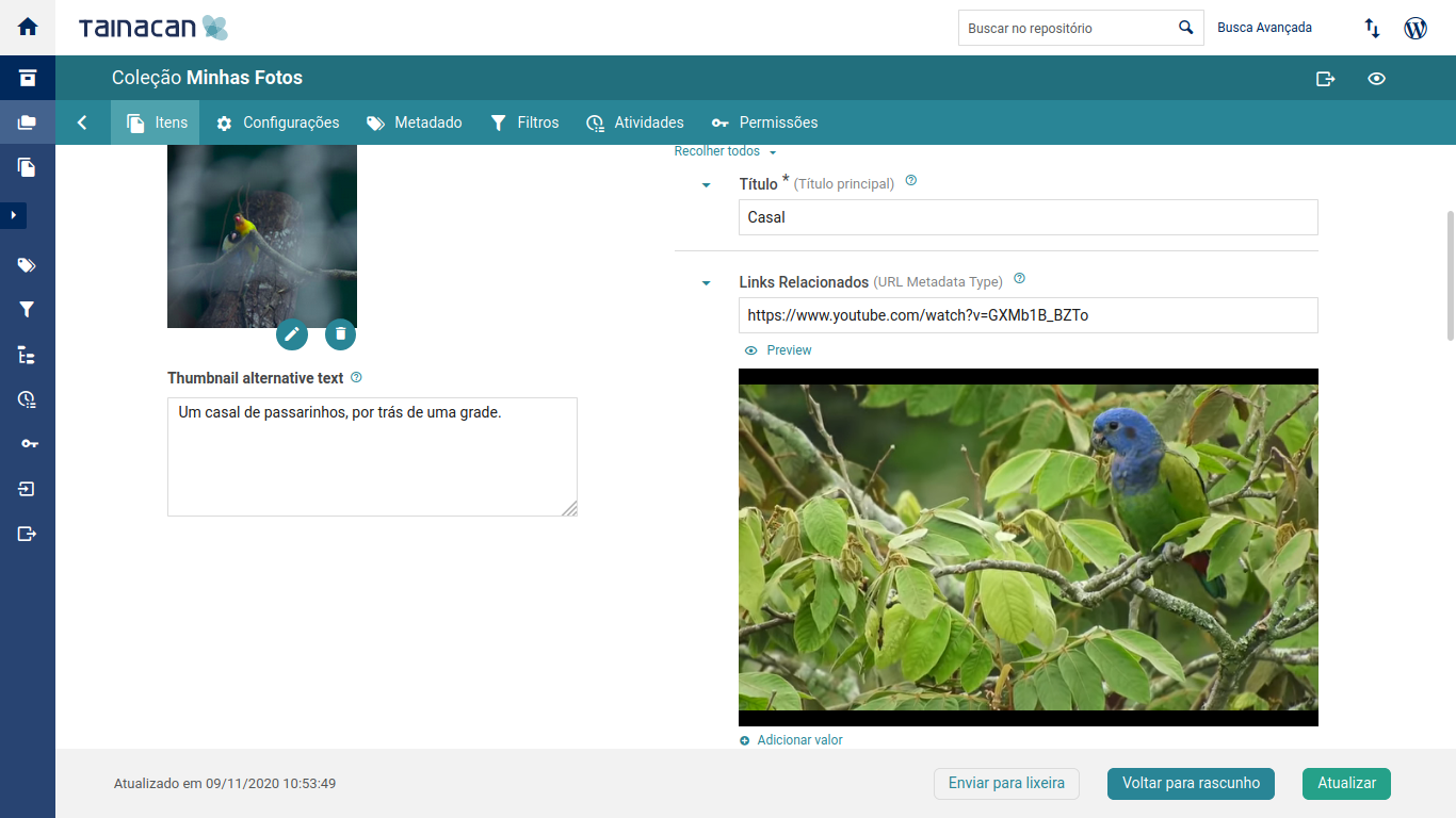 Create a new item on the collection, and add URL metadata values to it;