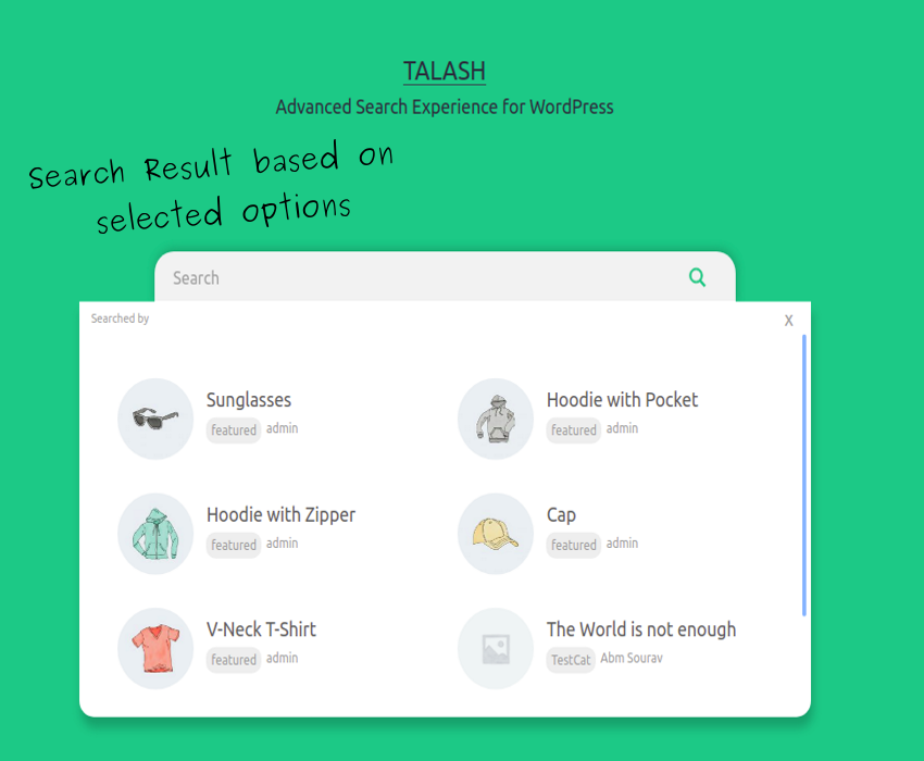 Search Result based on selected options.