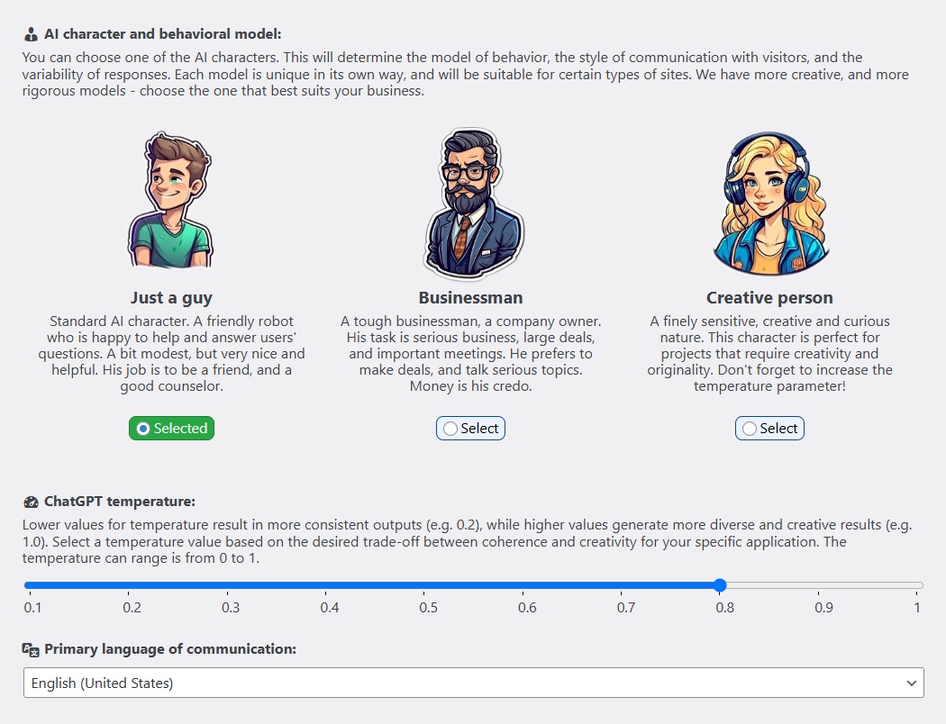 AI chat personality settings