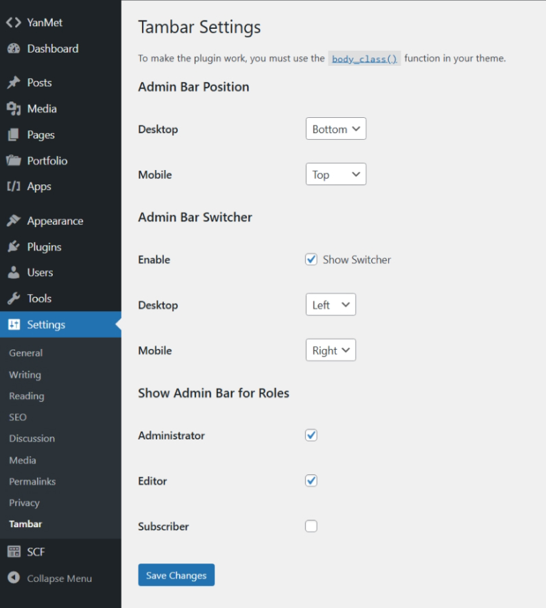 Settings Page