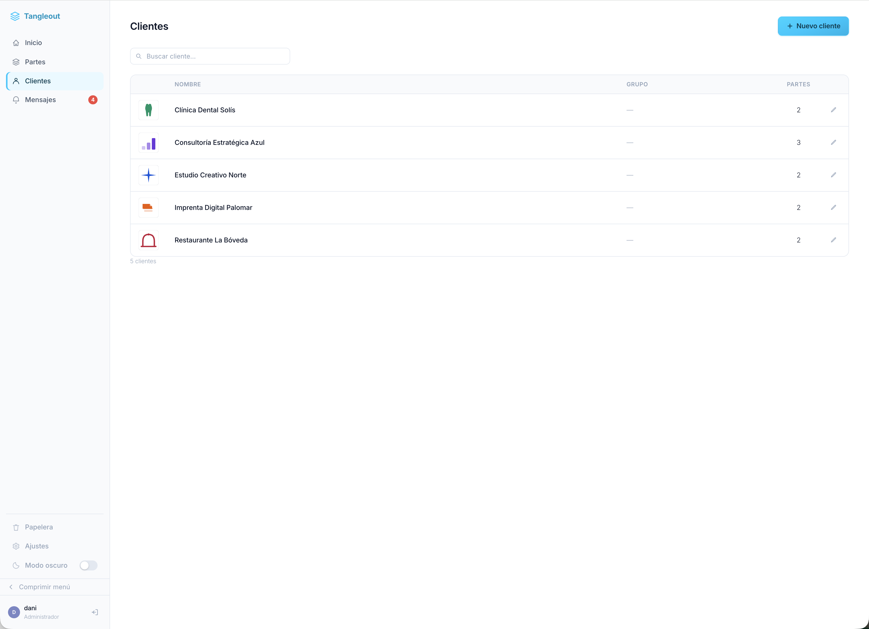 Client management — client list and individual client page.
