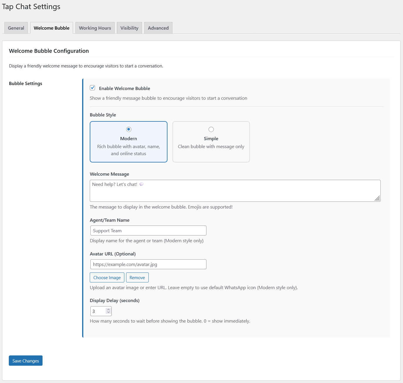 **Modern Welcome Bubble** - Rich bubble with avatar and name