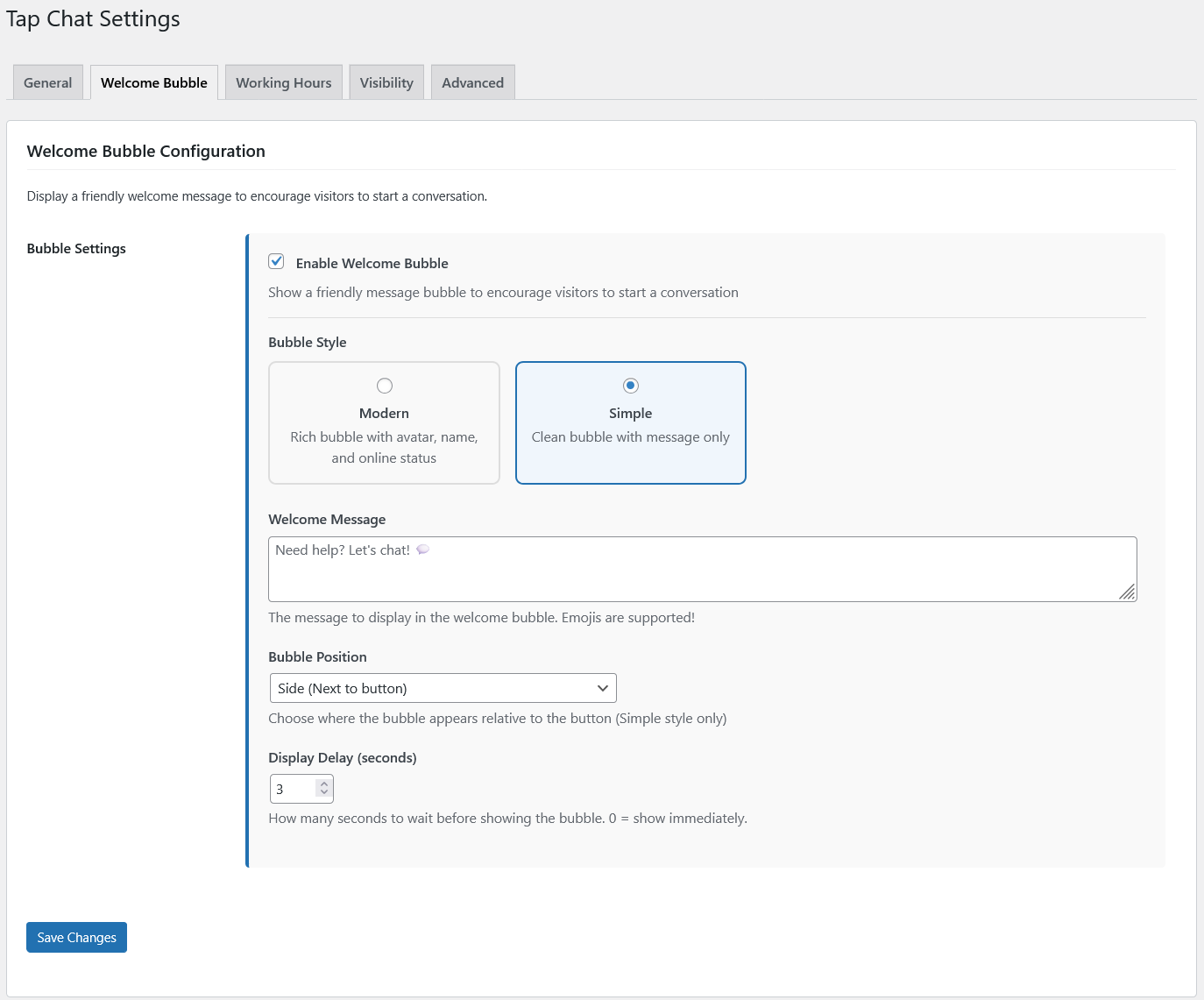 **Simple Welcome Bubble** - Minimal, clean bubble design