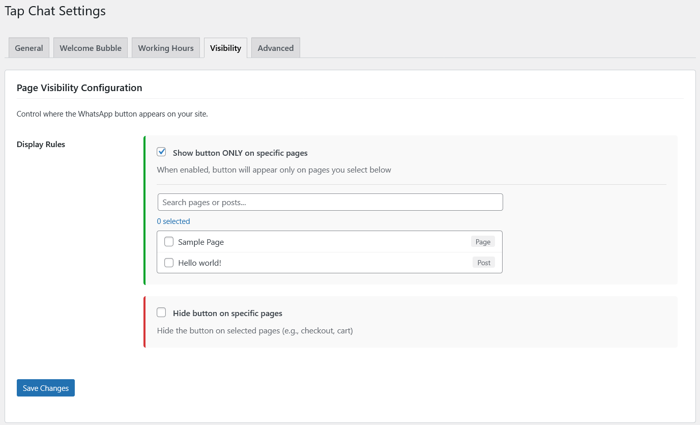 **Visibility Controls** - Choose where button appears