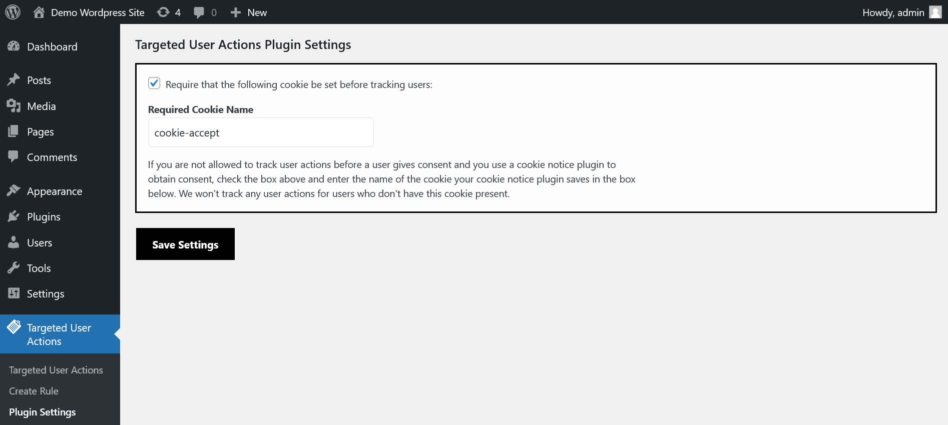 Need to obtain consent before tracking users?  Set a cookie that must be present before the plugin will track your users.