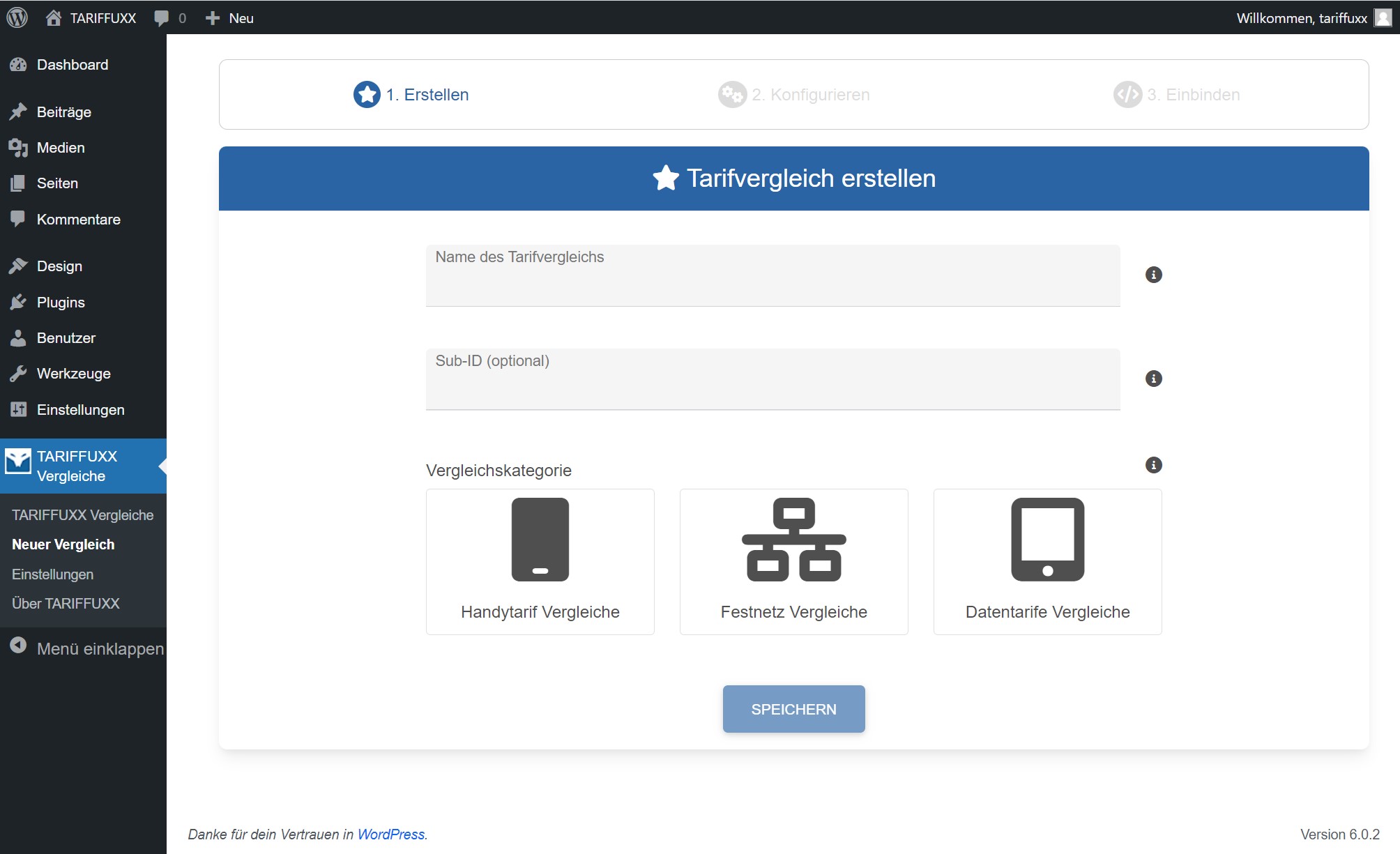 Admin: Vergleich oder Widget erstellen / *Create new*