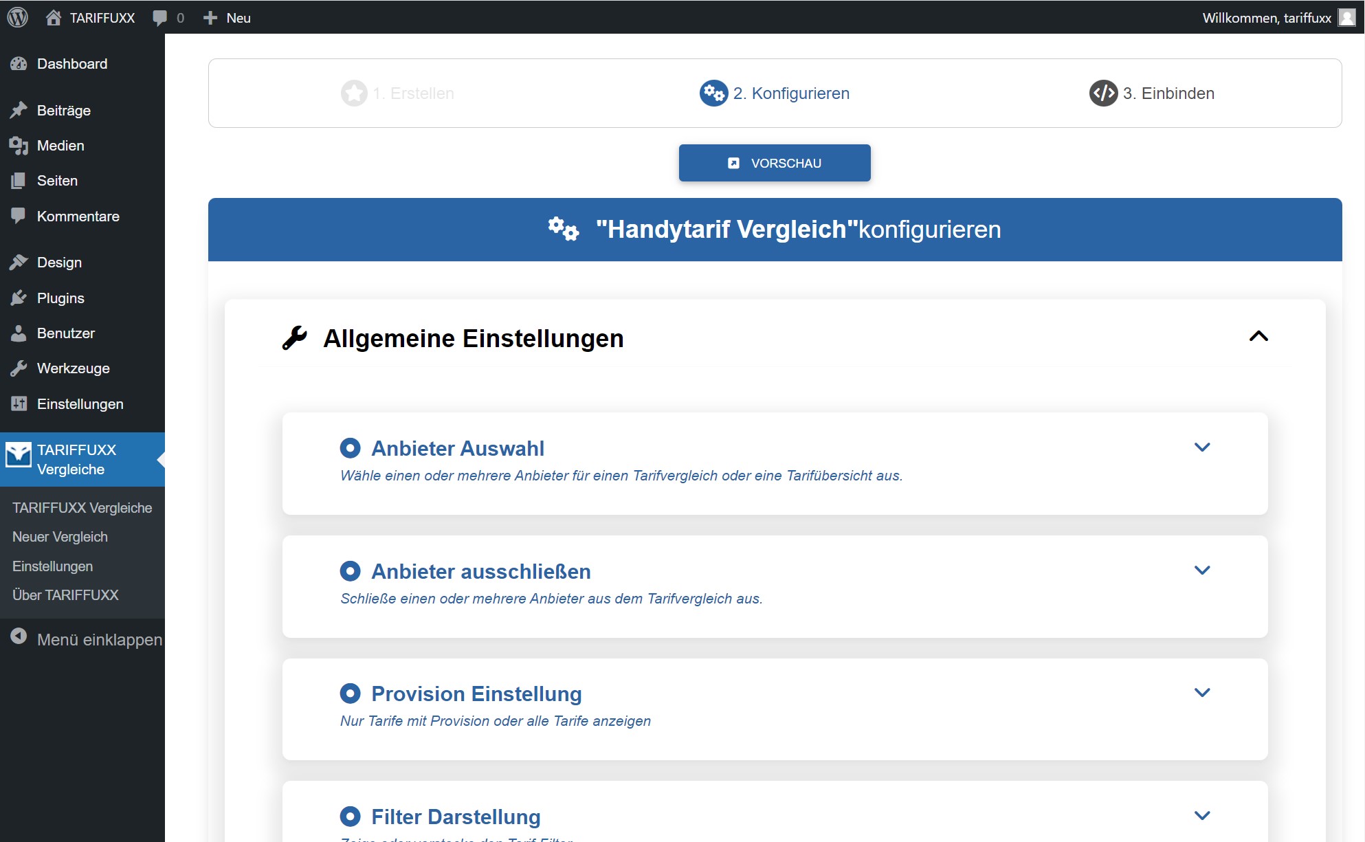Admin: Vergleich oder Widget konfigurieren / *Configuration*