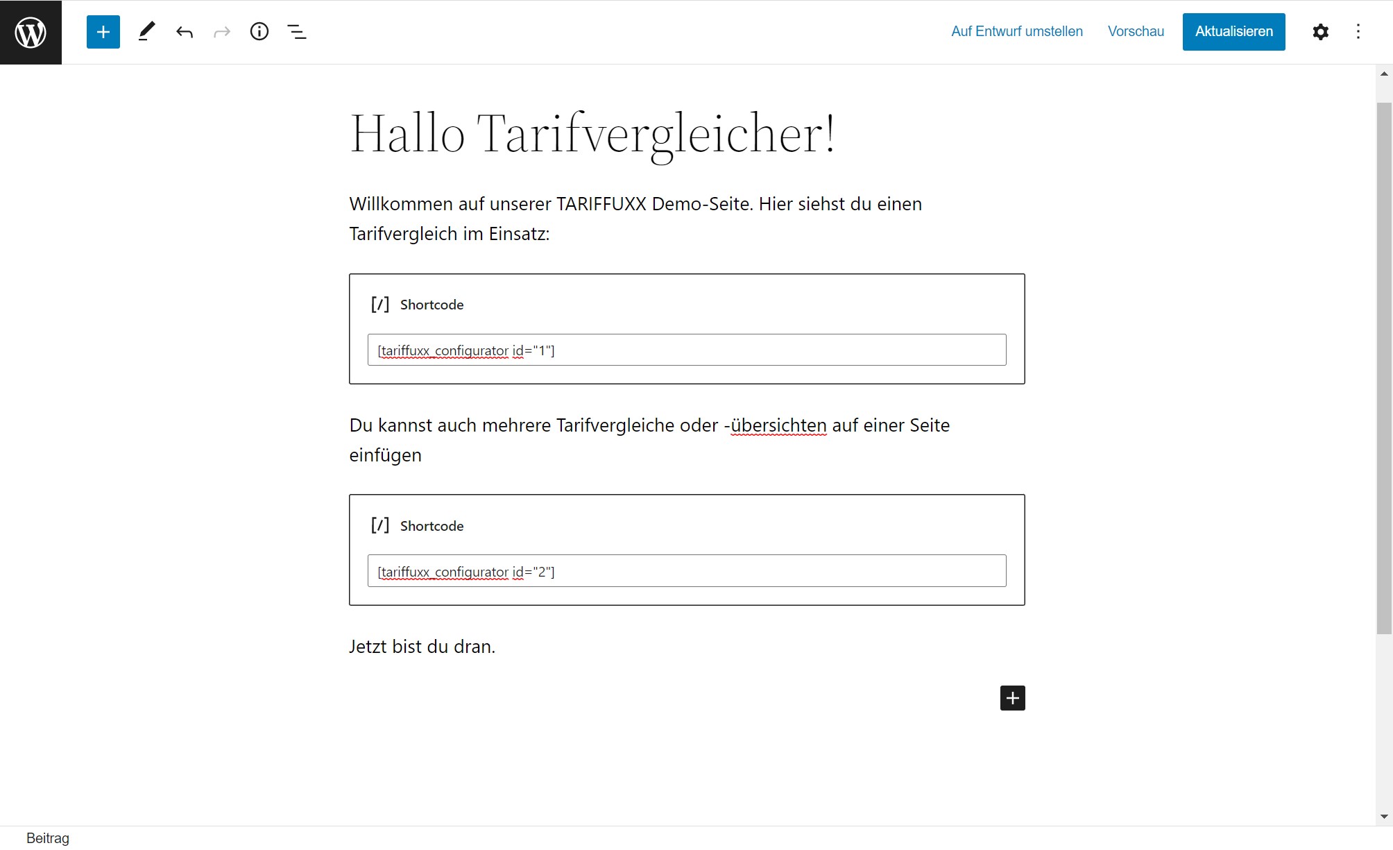 Admin: Integration via Shortcode / *Integrate by short code*