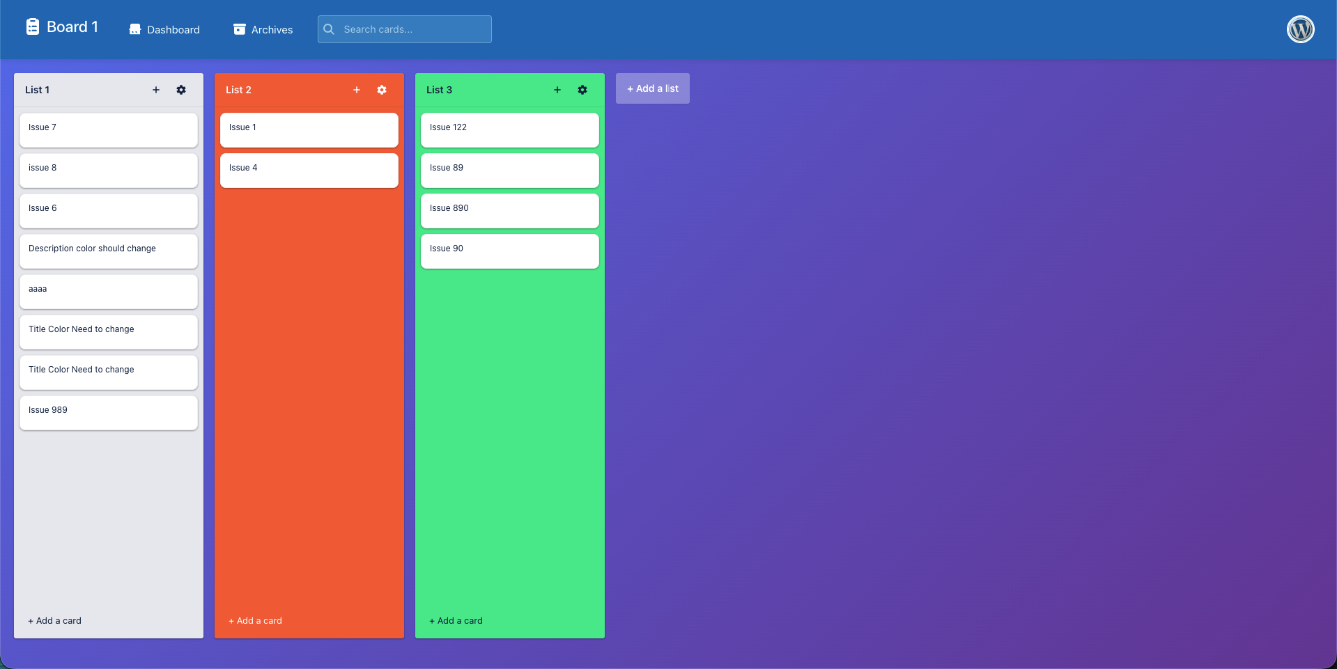 Admin boards management page