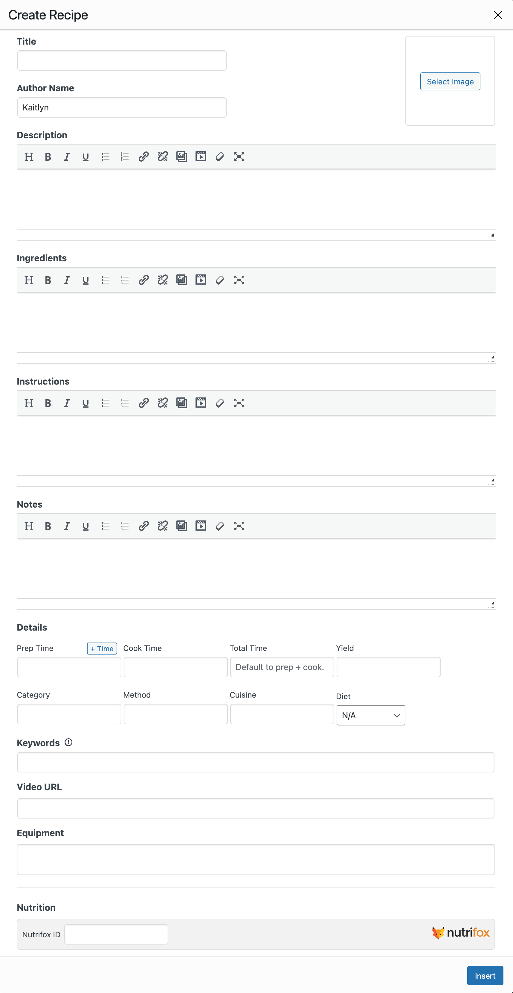 In-post recipe editor