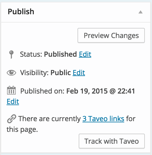When activated, the "Track with Taveo" button will show up in the Publish box.