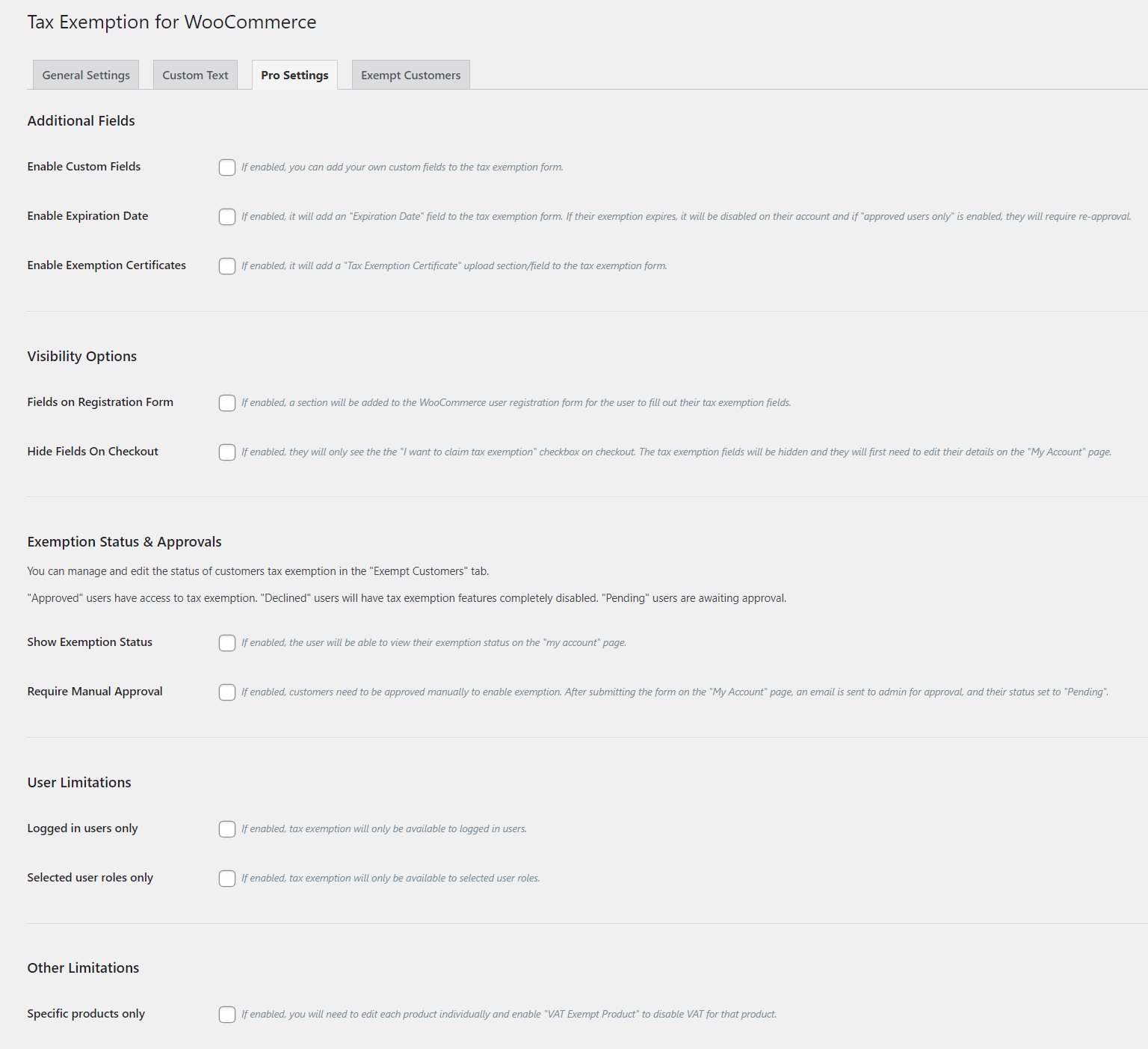 Example of PRO features & settings.
