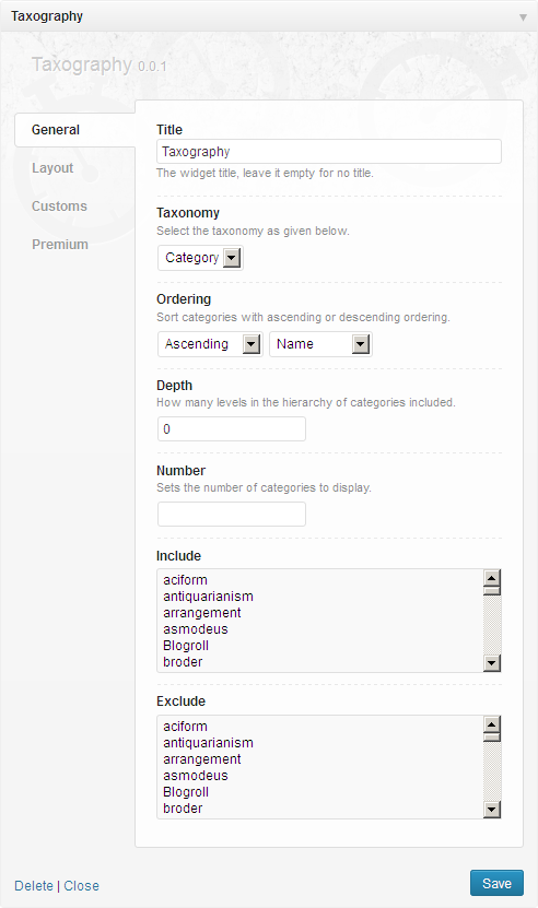 This is screenshot of widget settings