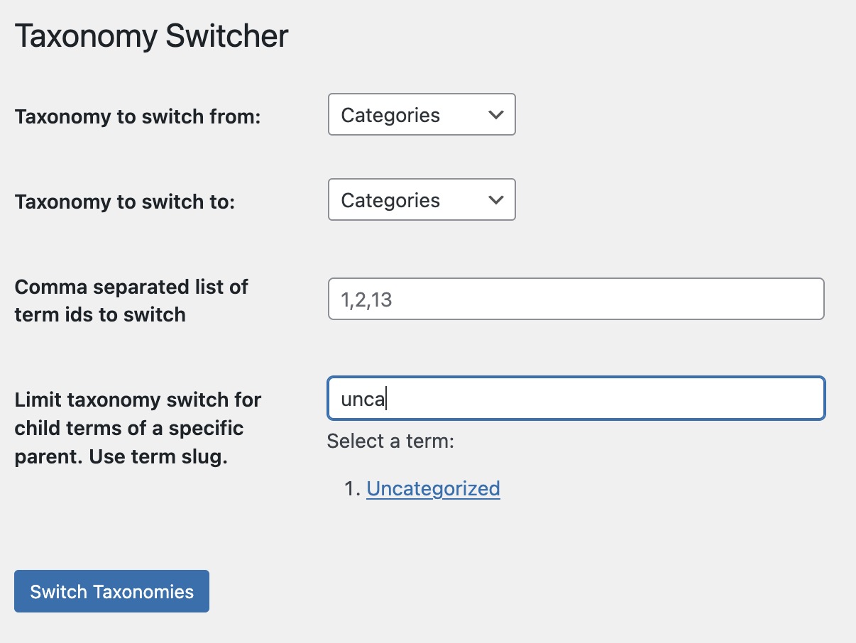 Live-searching for a parent term