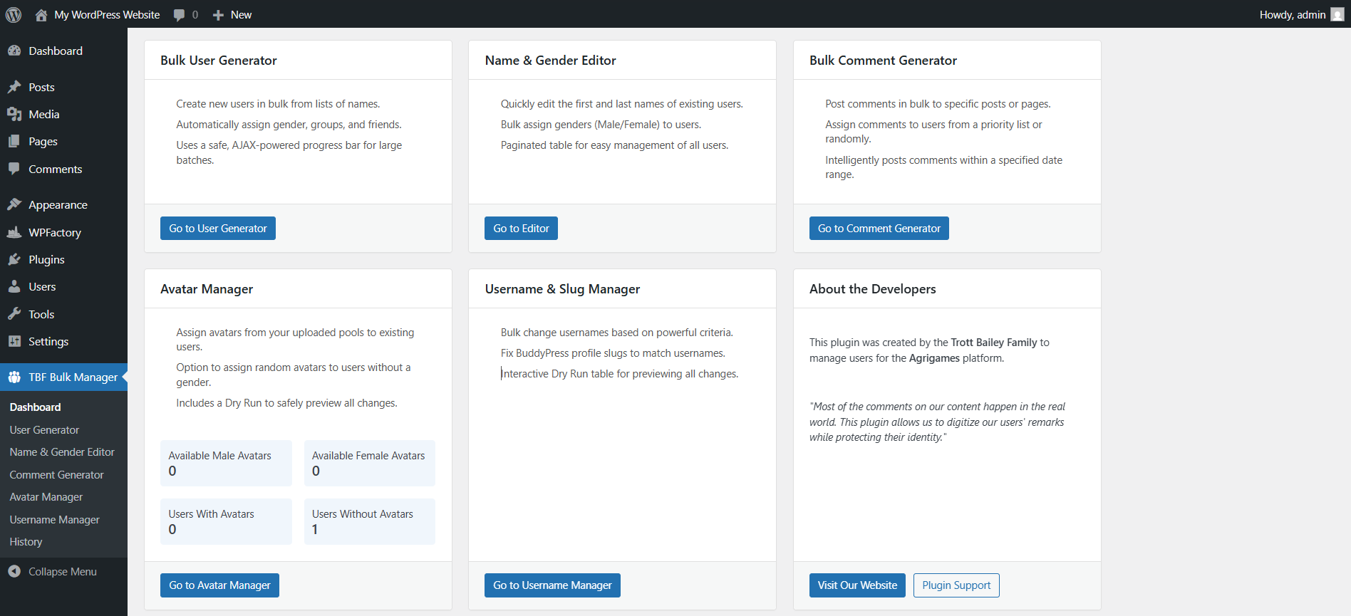 **Bulk User Generator - Step 4: Live Results:** After the process completes, you get a full report of all the new users that were successfully created, with links to view their new profiles.