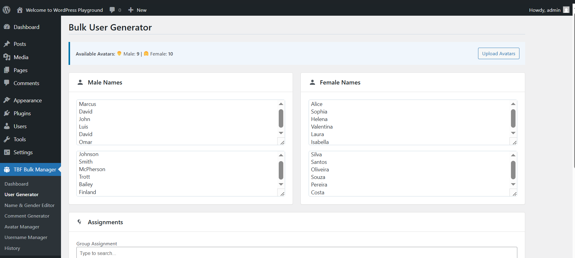 **Name & Gender Editor:** Easily edit users first and last name, assign gender by selecting the checkbox for males and leaving it blank for femaile then update users individually with the save button.