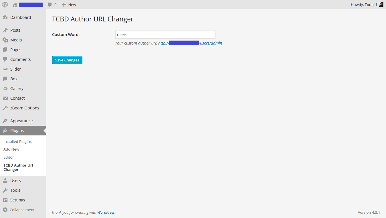 TCBD Changing Author Setting options.