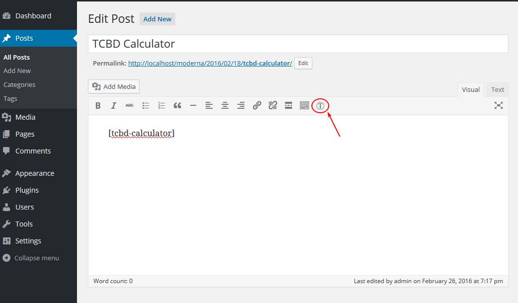 TCBD Calculator Plugin shorcode generator.