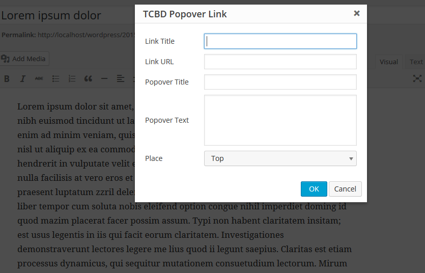 TCBD Popover Shortcode generating.