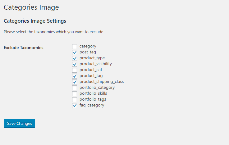 Categories image setting detail page