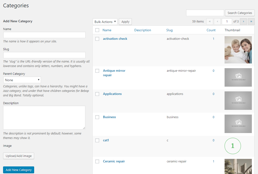 Add new category page where you can add image to a category