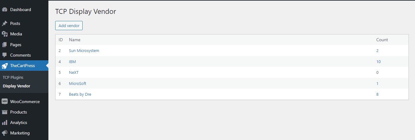 Manage vendor list