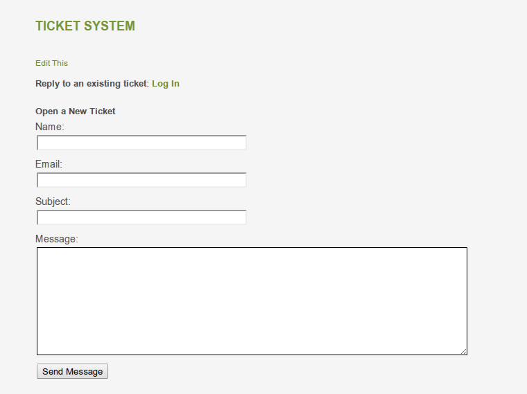 The default new ticket form. Easily edited via a static HTML template.