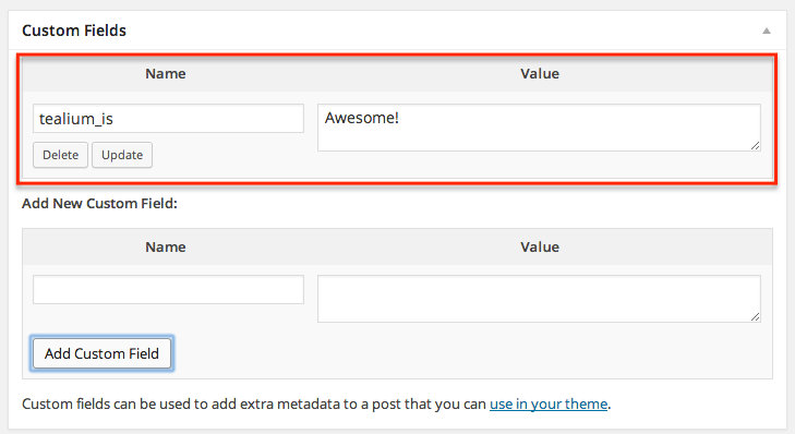 Custom fields and other meta data is also supported.